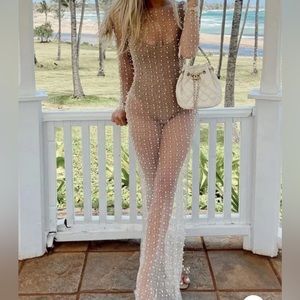 COPY - Faux pearl and sparkle breezy sheer maxi dress.